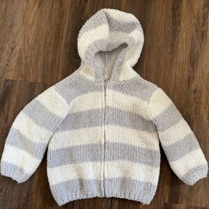 Angel Dear Cream & Light Gray Striped Chenille Hoodie 12-18m
